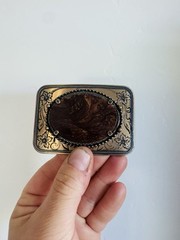 Vintage Belt Buckle Natural Polished Stone Center Quality Piece/ Cowboy Buckle
