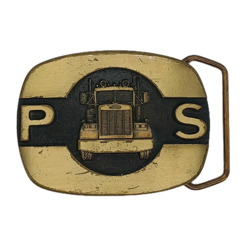 Buckle: Peterbilt, PS. Truck/Trucker. Solid Bronze