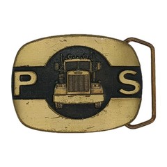 Buckle: Peterbilt, PS. Truck/Trucker. Solid Bronze