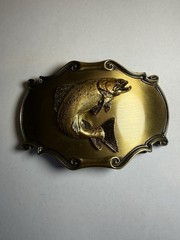 1980 Raintree Fish Western Belt Buckle Gold/Silver Tone Metal Antique Finish