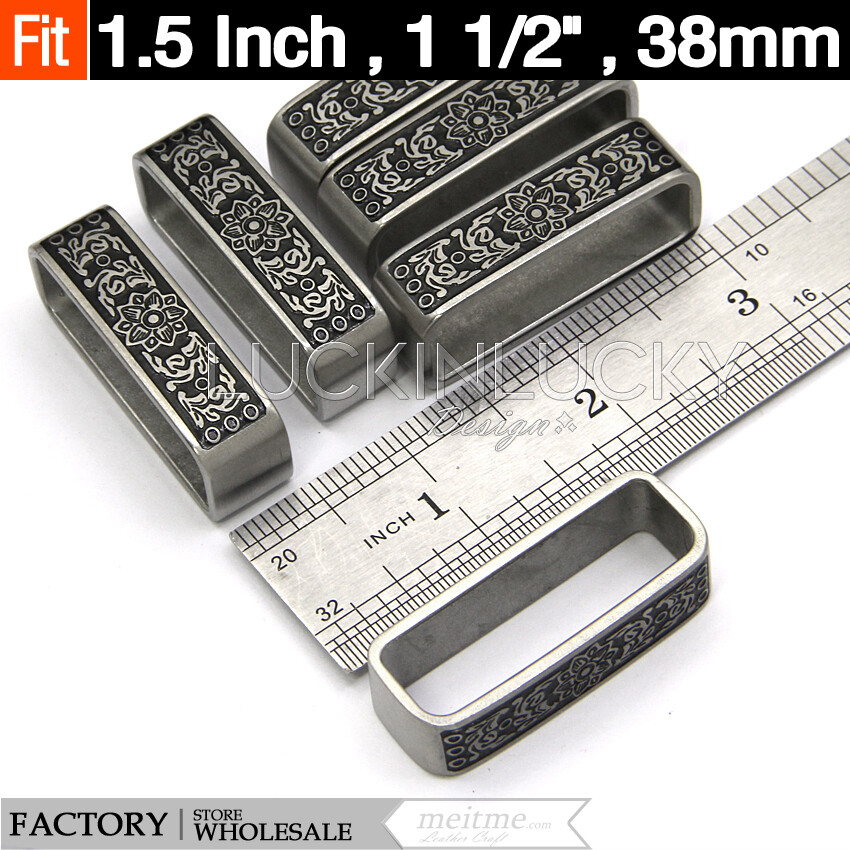 1 pcs Loop Stainless Steel Belt Buckle -Patterned Loop Belt Buckle Keeper 1.5 in