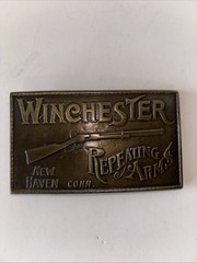Vintage Winchester Repeating Arms Brass Belt Buckle Rifle New Haven CT Western
