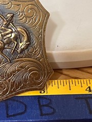 VINTAGE HORSE BRONCO COWBOY UNMARKED SCROLLING BRASS BELT BUCKLE