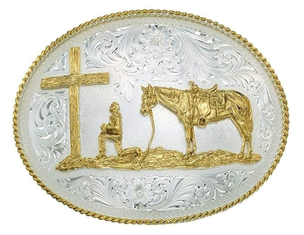 Montana Silversmiths Men&rsquo;s Silver Engraved Christian Cowboy Western Belt