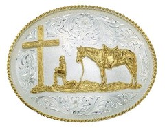 Montana Silversmiths Men&rsquo;s Silver Engraved Christian Cowboy Western Belt