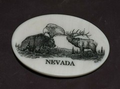 Etched Marble Belt Buckle oval 3.25&Prime; NEVADA (BEAR / EAGLE / ELK) NICE!!