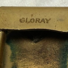 Vintage Belt Buckle Shell Inlaid Brass Ornate Design Marked Gloray Newport