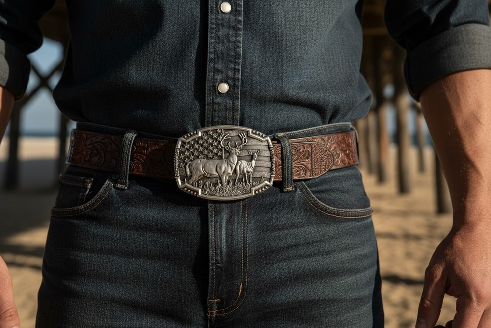 Men Women Dark Silver Metal Belt Buckle Deer Nature Hunter Rodeo Fashion Jeans