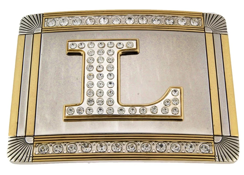 Initial L Letter Belt Buckle Bling Rhinestones Men Gold Metal Western Fashion