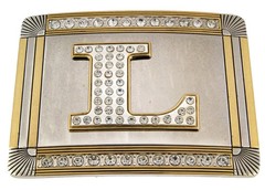 Initial L Letter Belt Buckle Bling Rhinestones Men Gold Metal Western Fashion