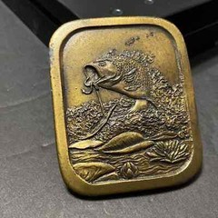 Bass Fishing 1976 Vintage Indiana Metal Craft Solid Belt Buckle
