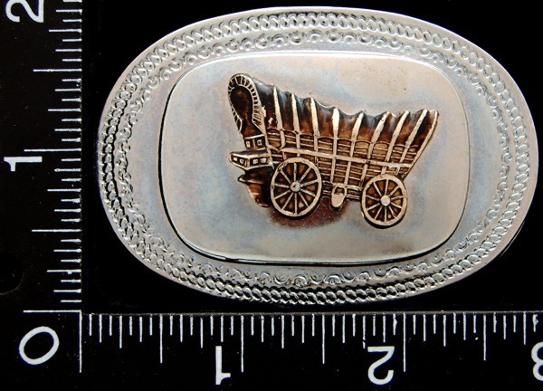 LK20159 *NOS* VINTAGE ***WESTERN COVERED WAGON*** OVAL SHAPE BELT BUCKLE