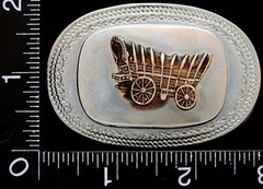 LK20159 *NOS* VINTAGE ***WESTERN COVERED WAGON*** OVAL SHAPE BELT BUCKLE