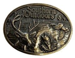 Belt Buckle Southern Outdoors Deer Bass Fish Duck Gold Limited Edition Vintage