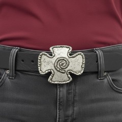 Medieval Style Metal Cross Belt Buckle with Spiral Motif V. Antique Silver