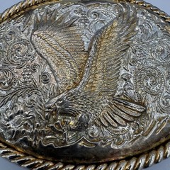 Ivan Western Eagle Belt Buckle Silver Gold Tone Floral Scrollwork Rope Border