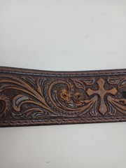 Nocona Silver Tone Western Cross Turquoise Inlay Rectangular Large Belt Buckle