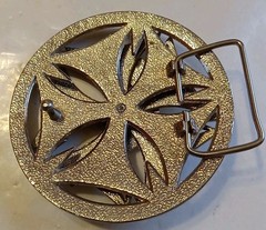 SPINNER BELT BUCKLE METAL PREOWNED COWBOY BLING CHROME