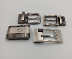 Lot of 4 Mens Assorted Designer Brands Chrome Metal Silver Belt Buckles