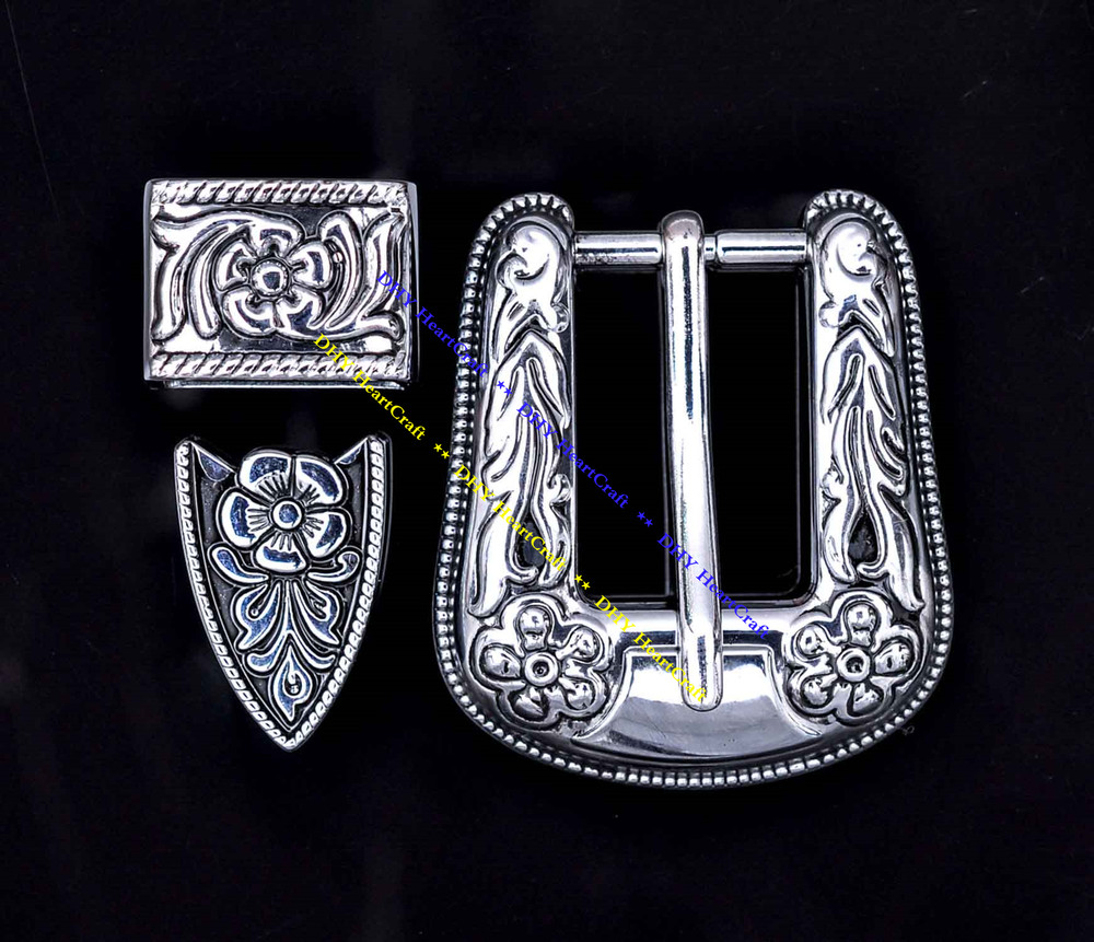 Western Style Engraved and Silver Plated Decorative Belt Buckle Fits 20mm Strap