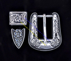 Western Style Engraved and Silver Plated Decorative Belt Buckle Fits 20mm Strap