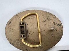 Vintage Kaiser Aluminum Belt Buckle Mens Gold Tri Plant Excellence Logo Safety
