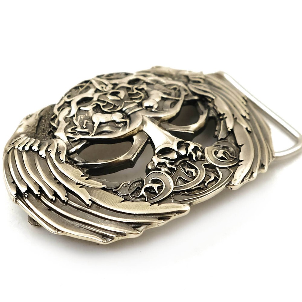 German silver belt buckle Yggdrasil, Norse mythology, Scandinavian tree of life