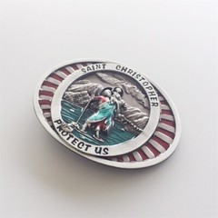 Vintage Style Enamel Saint Christopher Protect Us Belt Buckle Also Stock in US
