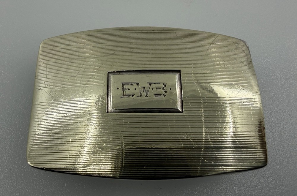 Vintage Sterling Silver 14K Gold Overlay Belt Buckle Monogram EWB 201