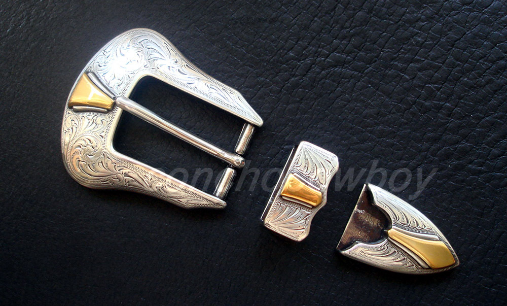 WESTERN COWBOY ANTIQUE GOLD FLORAL ENGRAVED BELT BUCKLE SET FIT 1&Prime; WIDE STRAP