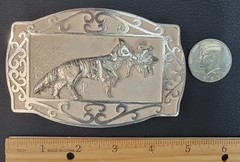 CIPLA Pure 99% Silver Belt Buckle Fox with Pheasant Unused 1993 Hand Made 179 Gm