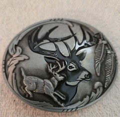 GREY BUCK HEAD Metal Belt Buckle Deer Hunter Theme Mule Deer