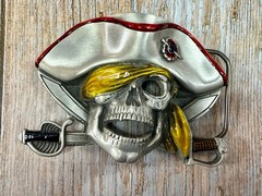 Jolly Roger Pirate Skull Crossed Swords Solid Pewter Great American Belt Buckle