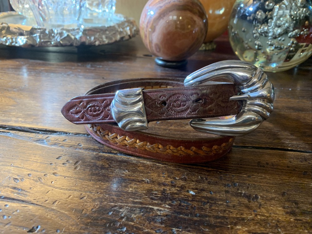 XXL Taxco James Reid Style Sterling Silver Belt Buckle Set Dator 32-35-1”✅