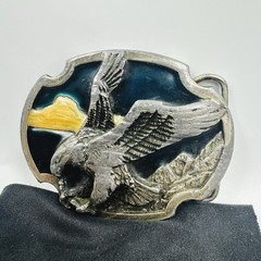 Vtg Eagle Belt Buckle Open Wing Landing Enameled, 1986 Siskiyou, Bergamot Cast