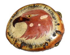 Vtg 1983 Signed Western Elk Antler Burr Hand Craved Shell Eagle Head Belt Buckle