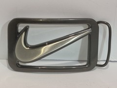 Nike Swoosh Cut Out Belt Buckle Used Silver Gray Appx 2&Prime; x 3.5&Prime;