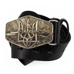 Warship done! German silver belt buckle, ukrainian trident, russian combat ship