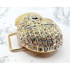 Gold Rhinestone Mask Belt Buckle Fits 1.5&Prime; Belt Western Biker Hip Hop Goon Mask