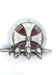1995 Tanside Ltd Silver Tone Enamel Skull Dagger Maltese Cross Biker Belt Buckle