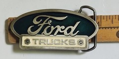 vtg Belt Buckle Ford Truck Emblem Green Enamel U.S.A. numbered