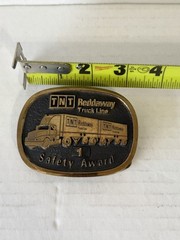 Vintage Belt Buckle Brass, TNT, Reddaway Truck Line, Trucking, Semi Safety Award