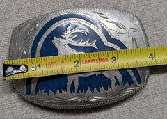 vintage ELK belt buckle HANDCRAFTED german silver WESTERN inlay ENGRAVED cowboy