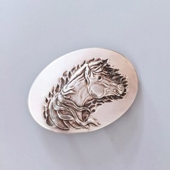 Vintage Silver Plated Oval Horse Western Belt Buckle Boucle de Ceinture