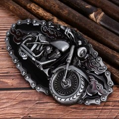 Western-Style Biker Buckle Motorcycle & Chain Design