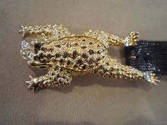 HUGE!!! Kieselstein-Cord Art Bronze Toad Buckle with Navy Lizard Belt Size 1