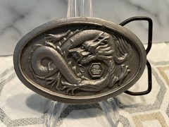 Silver Dragon Western Metal Belt Buckle for Men, Antique Finish