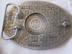 2004 EJC American Cycles USA Belt Buckle American Biker Silver Tone Red & Black