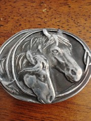 Siskiyou Beltbuckle Two horses Framed By Lasso