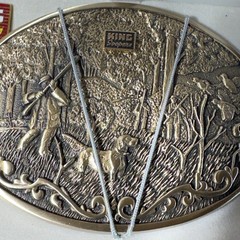 O.C. Tanner Solid Brass Western Belt Buckle 1981 KING SOOPERS + 5 YEAR PIN